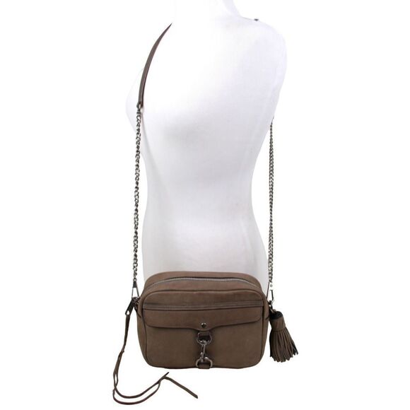 REBECCA MINKOFF TAUPE BROWN GENUINE LEATHER CHAIN CROSSBODY SHOULDER BAG PURSE - Picture 2 of 16